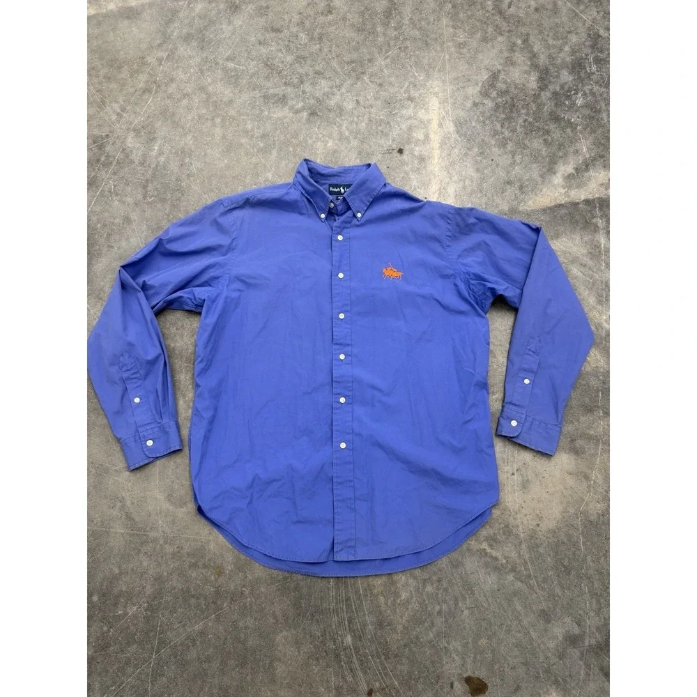Polo Ralph Lauren Shirt Mens 2XL Blue Double Pony Jockey Long Sleeve Button Down
